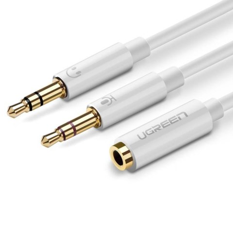 UGREEN UGREEN AV140 Rozdzielacz audio AUX słuchawki + mikrofon do kabel mini jack 3,5 mm, 28cm, ABS (biały)