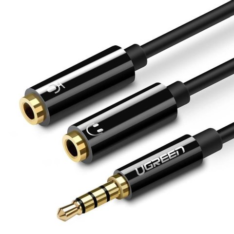 UGREEN UGREEN AV141 Rozdzielacz audio AUX kabel mini jack 3,5 mm (męski) do słuchawki + mikrofon (żeńskie), 20cm (czarny)