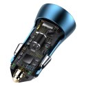 Baseus Ładowarka samochodowa Baseus Golden Contactor Pro, USB + USB-C, QC4.0+, PD, SCP, 40W (niebieska) + kabel USB-C do Lightning 1m (