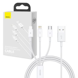 Baseus Kabel szybkiego ładowania Baseus Superior Data USB do M+L+C 3.5A 1M(White)